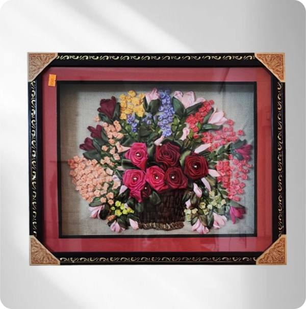 Flower vase basket set Ribbon embroidery kit stain silk belt painting | Design Wall Home Decor